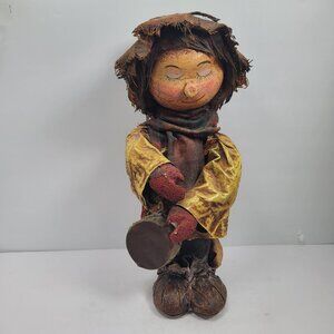 Vintage Paper Mache Handcrafted Christmas Caroler Doll With Hat & Scarf